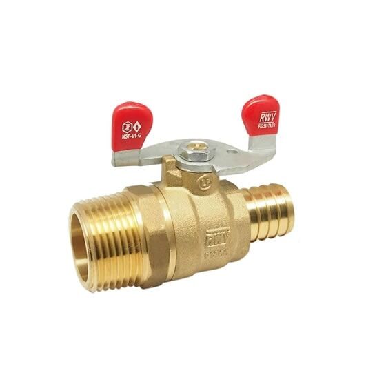 3/4" Lead Free* Brass 2-Piece Full Port Ball Valves - MIPxPEX F1807 - wing handle