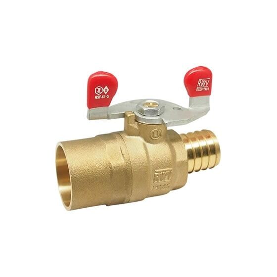 1" Lead Free* Brass 2-Piece Full Port Ball Valves - SWTxPEX F1807 - wing handle