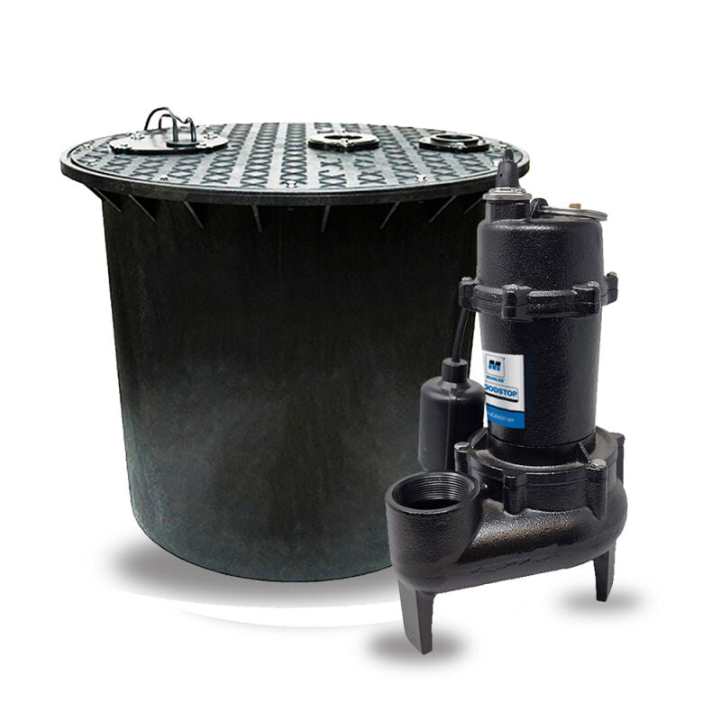 Sewage Pump Kit w/ 4/10HP Pump, Tethered Float, 20FT Piggyback Cord in 24X24 Basin