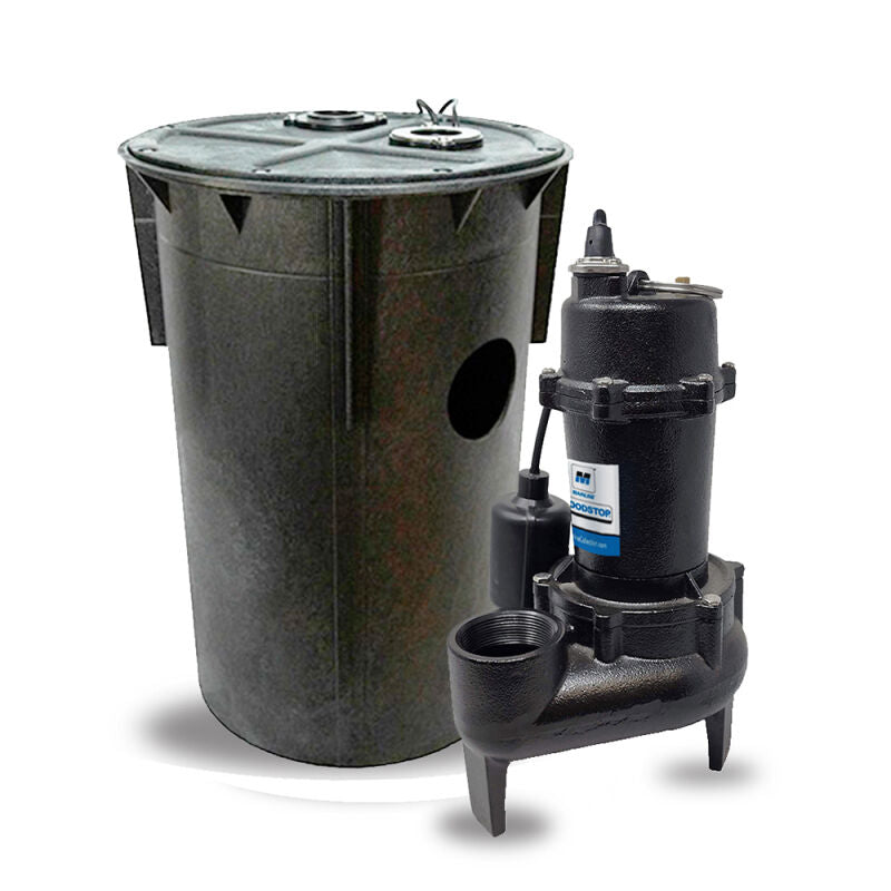 Sewage Pump Kit w/ 1/2HP Pump, Tethered Float, 20FT Piggyback Cord in 18X30 Basin