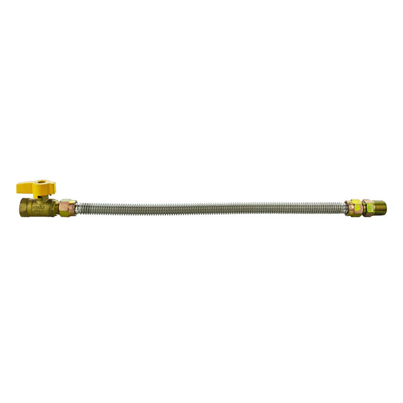 18" Gas Connector Stainless Steel Uncoated With Valve - 1/2 O.D. 1/2 FIP X 1/2 MIP