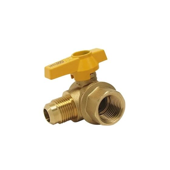 3/4" X 15/16" Brass 2-Piece FNPT x Flare Angle Gas Ball Valve