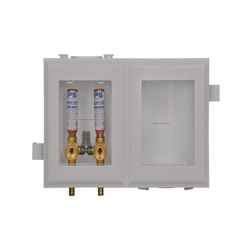 1/2" CPVC Conn Plastic Washing Machine Multibox W/Auxiliary Drain Box W/Qtr Turn Hammer Arrestor Valves