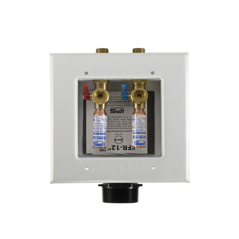 Metal Washing Machine Outlet Box with Qtr Turn Valve with Hammer Arrestor 1/2" (CPVC, Fire rated)