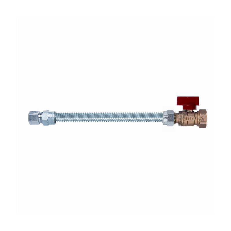 48" Gas Connector Stainless Steel Uncoated With Valve - 1/2 O.D. 1/2 FIP X 1/2 MIP