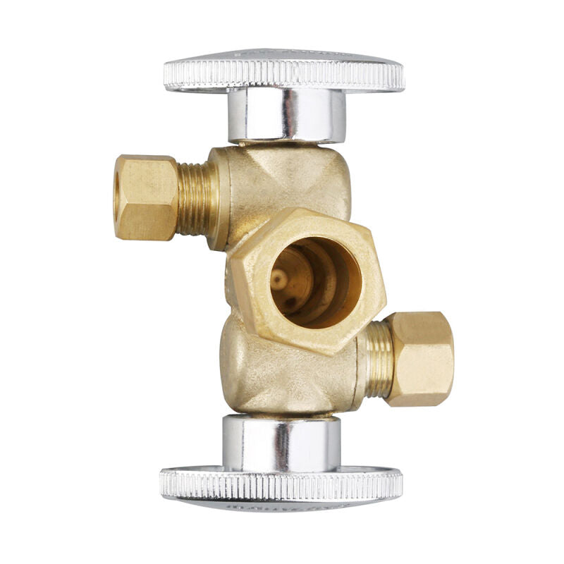 Lead Free* Dual Outlet Stop - 1/2" Nom. Comp. (5/8 O.D.) x 3/8" O.D. Comp. x 3/8" O.D. Comp.