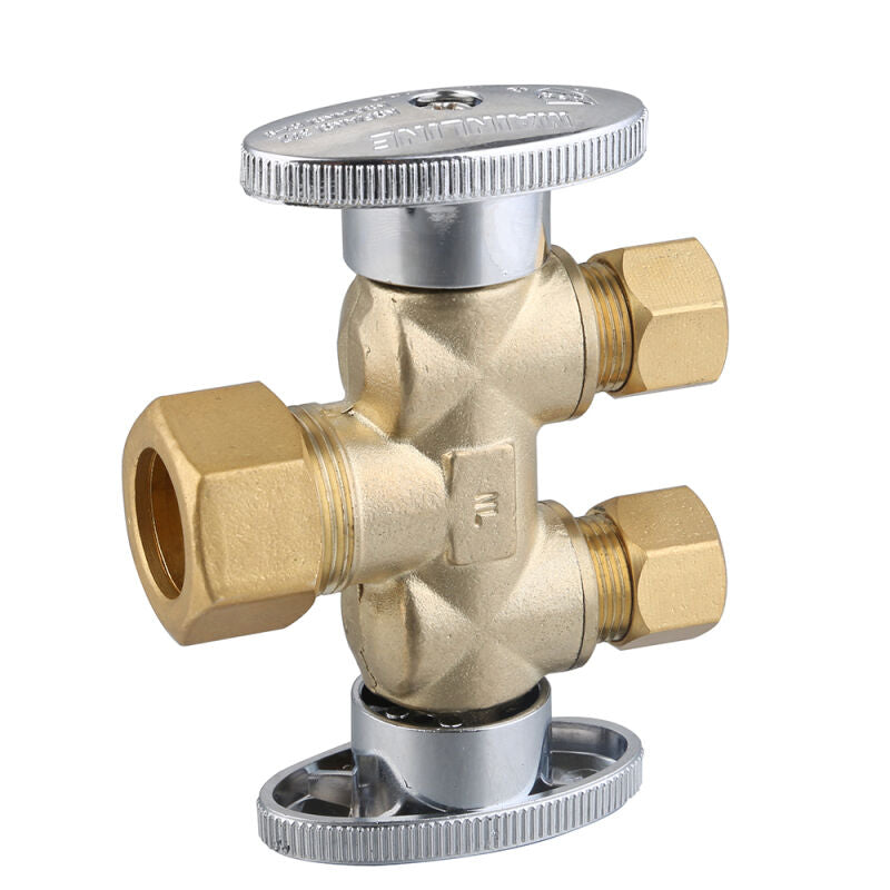 Lead Free* Dual Outlet Stop - 1/2" Nom. Comp. (5/8 O.D.) x 3/8" O.D. Comp. x 3/8" O.D. Comp.