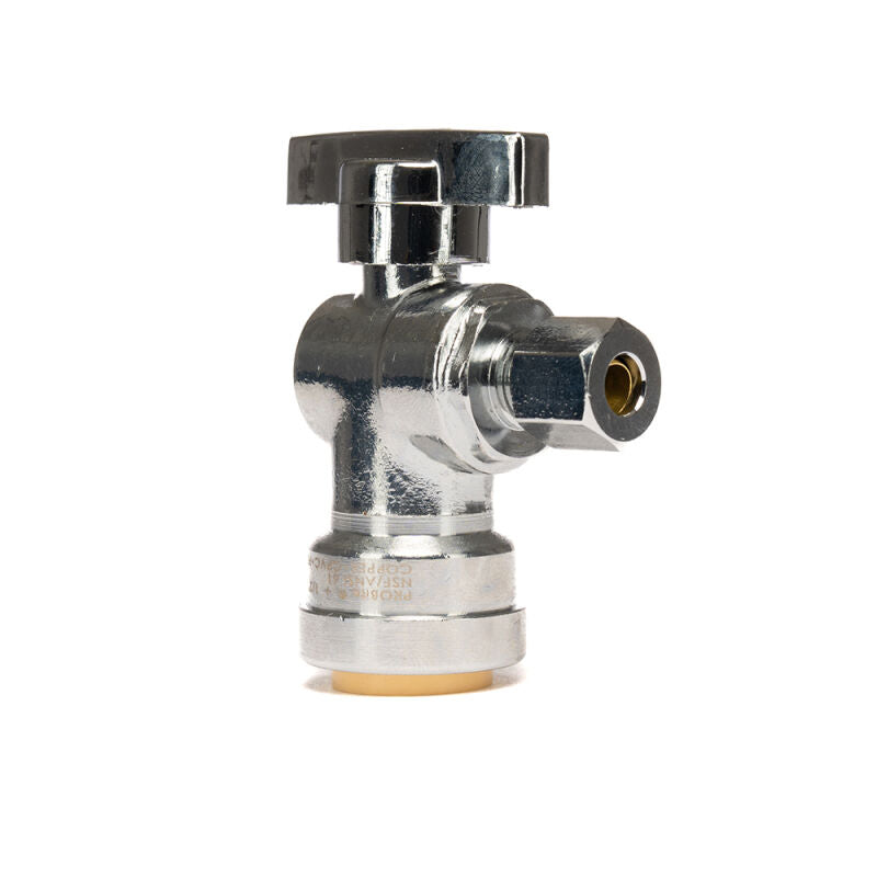 1/2" x 1/4" OD Push Connect Brass Quarter Turn Angle Stop Valves