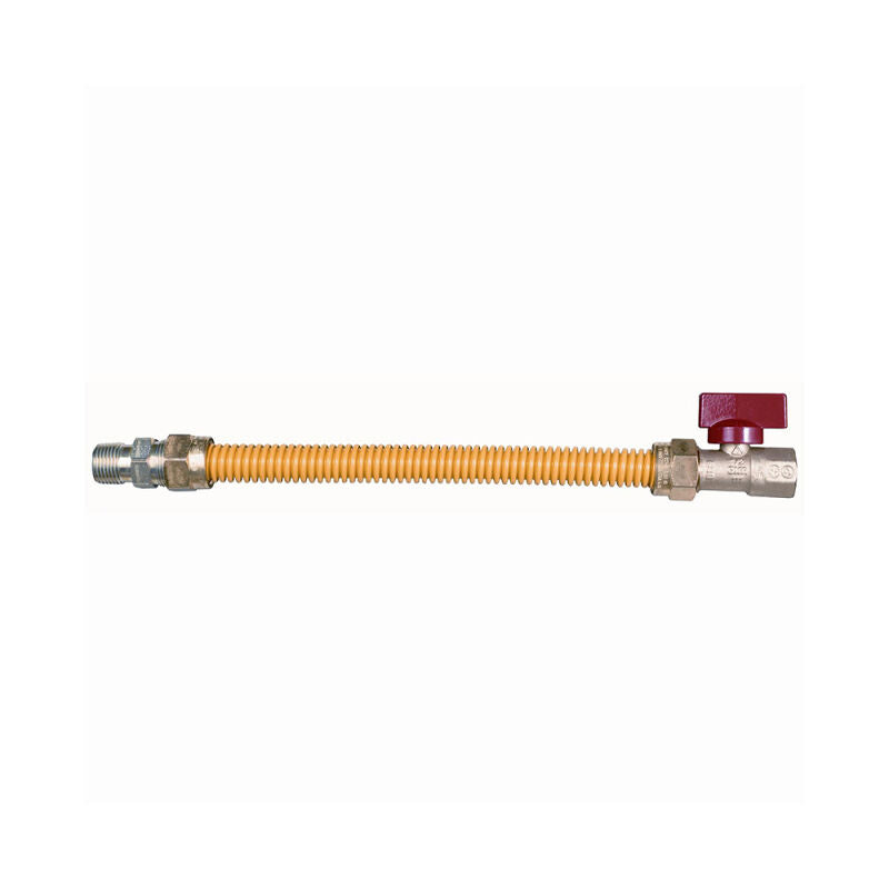 12" Gas Connector Stainless Steel Coated With Valve - 1/2 O.D. 1/2 FIP X 1/2 MIP