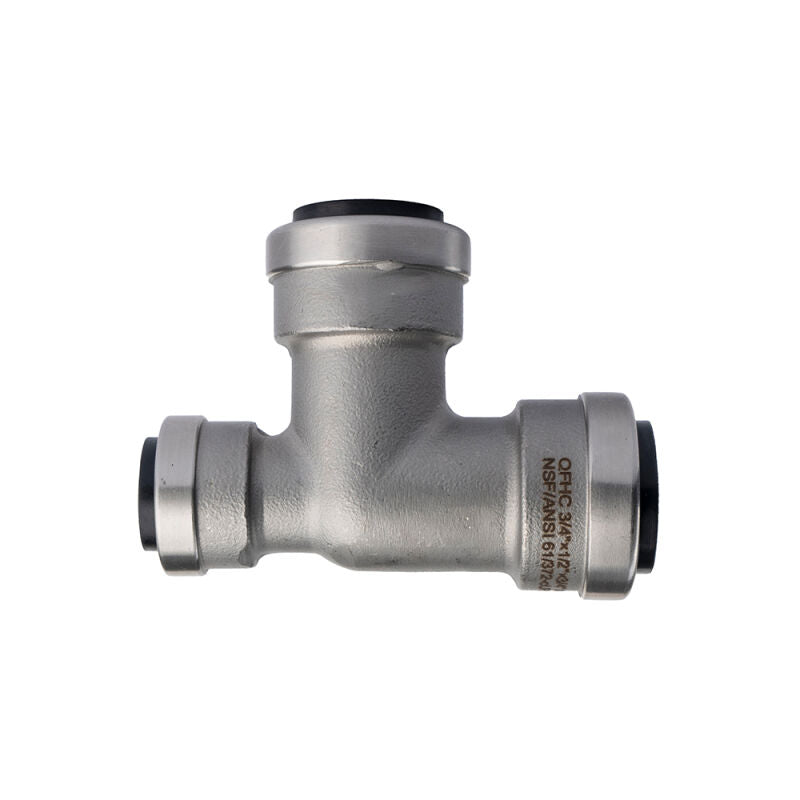 3/4" x 1/2" x 3/4" Push Connect Stainless Steel Reducing Tee