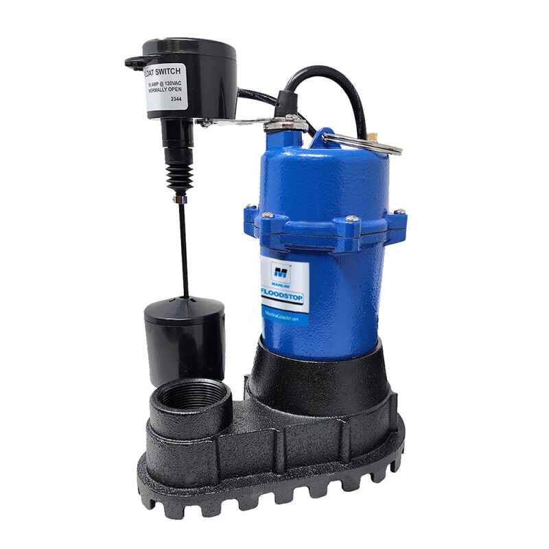 1/3HP Cast Iron Sump Pump w/ 10FT Piggyback Cord and Vertical Float