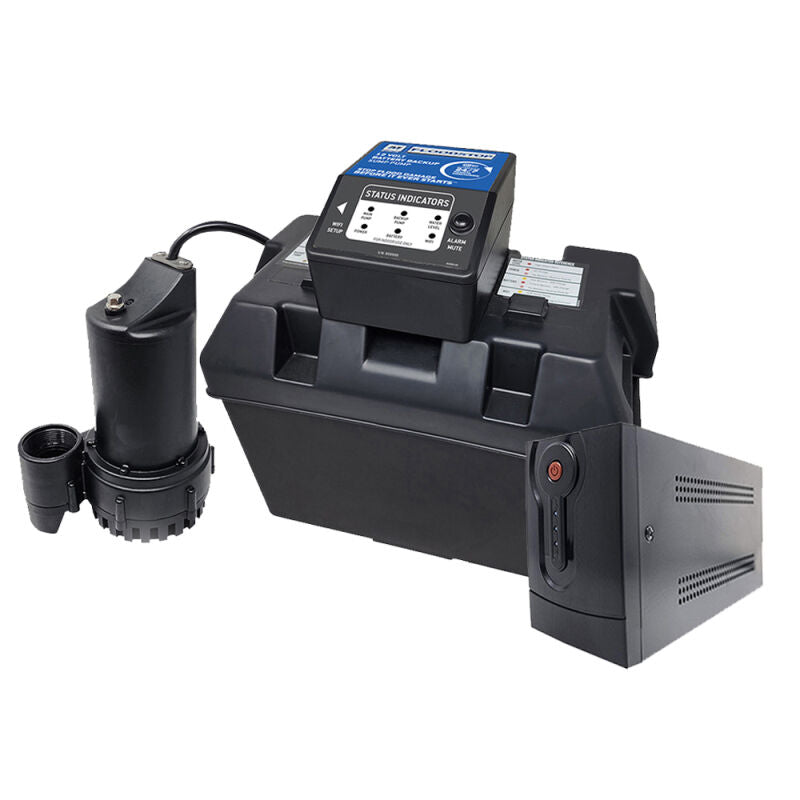 1850GPH WiFi Battery Back-up Sump Pump System w/ Controller, Battery Box, and Switches