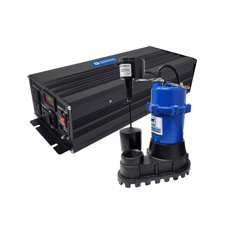 2000W Inverter Backup Power Package w/ 1/2HP Sump Pump Vertical Float 10FT Piggyback Cord