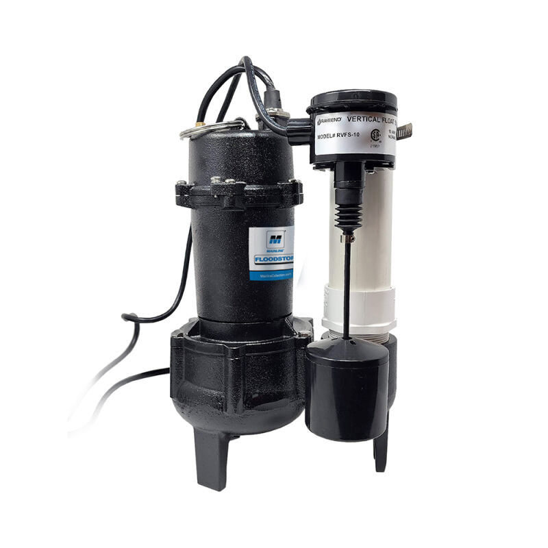 1/2HP Sewage Pump w/ Vertical Float and 10FT Piggyback Cord