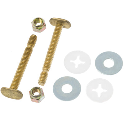 1/4" x 2-1/4" Solid Brass Snap Closet Bolts, Washers & Nuts with Retainer